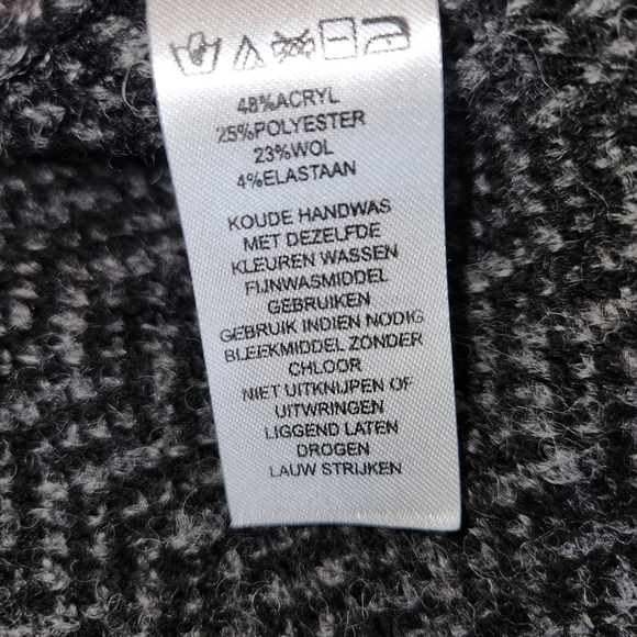 Tahari Wool Blend Open Front Longline Cardigan Size S Black & Gray Cross Front - Picture 12 of 13